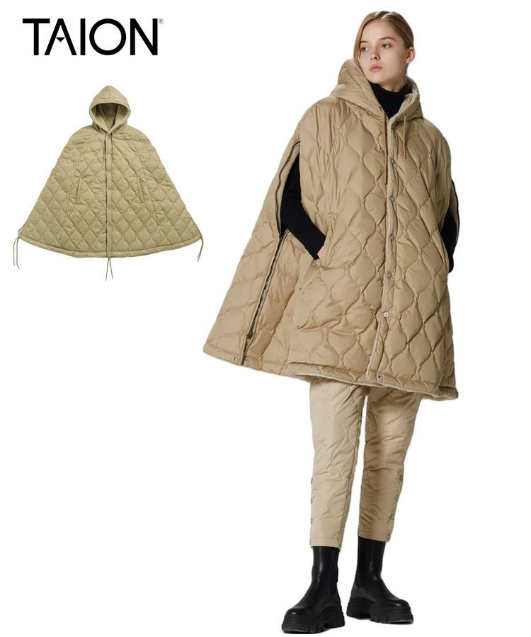 ミリタリー ダウンケープ / コヨーテ×ベージュ [TAION-CPML-1]