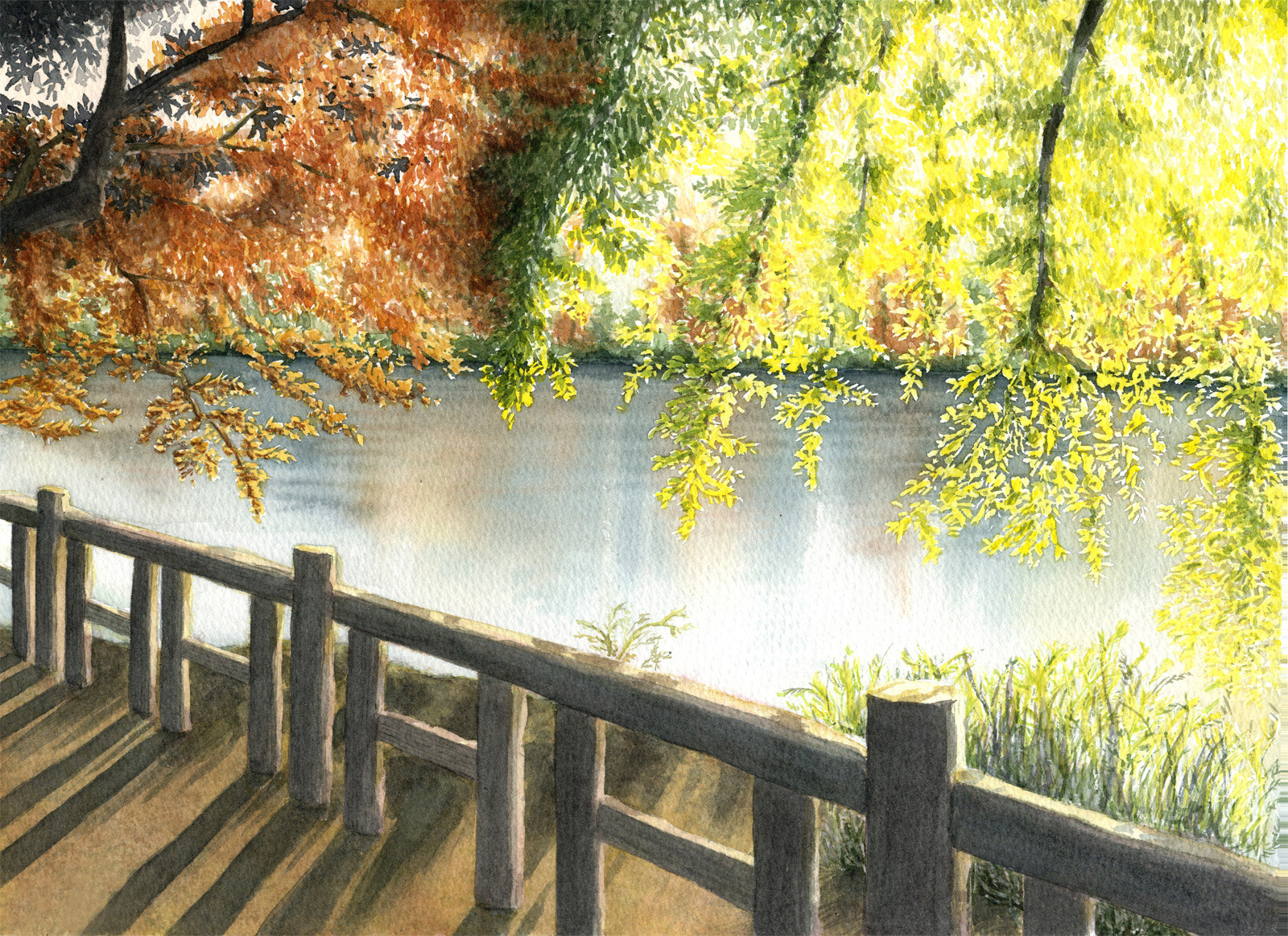 公園の水辺の風景」を水彩で描く ｜ 毎日水彩画